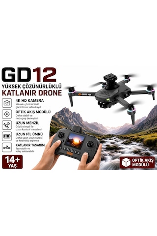 Gd12 Drone Ekranlı Kumanda Sabit Uçuş Fırçasız Motor Tek Tuş İniş Kalkış Başsız Mod 360 Derece Engel Algılama Wifi Cam