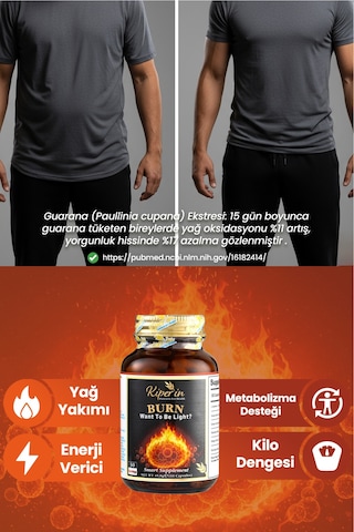 Kiperin Burn Vücut Yağı Hedefleyici L-karnitin, Yeşil Çay, Guarana, Zencefil, Garsiniya, Kafein 60 Kapsül