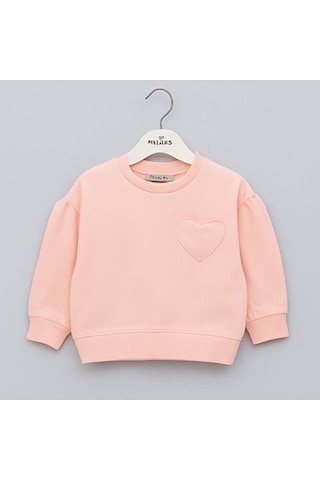 Kız Çocuk Kalp Detaylı Uzun Kollu Sweatshirt 2 7 Yaş Pembe