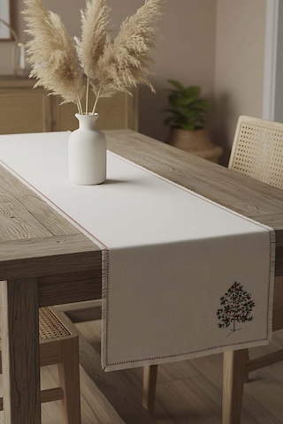 Rivaistanbul Çam Ağacı Nakışlı Hasır Görünümlü Kenarları Püsküllü Runner 40x115 Cm Çok Renkli