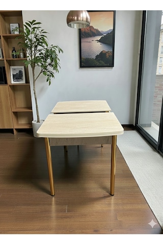 Msy Home Traverten/sonomo/siyah Mermer Gold/krom Ayaklı Mdf 80 130 Kelebek Açılabilr Yemek Masası Traverten Gold