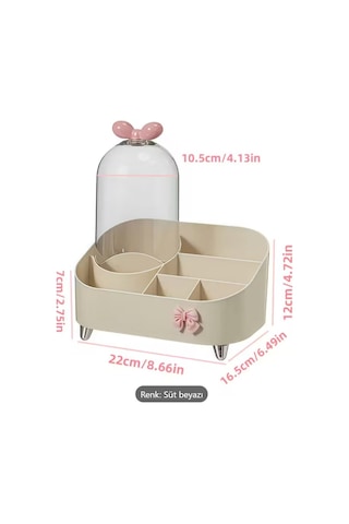 Kapaklı Makyaj Organizeri Toz Korumalı Kozmetik Ve Fırça Düzenleyici Bej