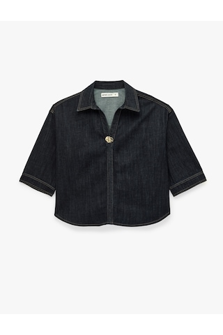 Koton Rahat Kalıp Metal Düğme Detaylı Klasik Yaka Kısa Kollu Denim Gömlek Raw 7wal60005md 63x