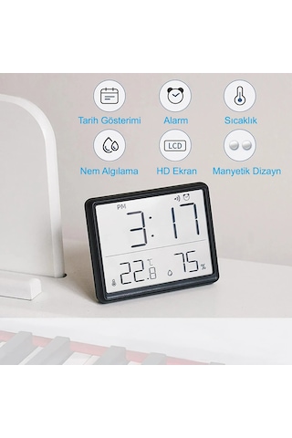 Hymark Mıknatıslı Lcd Dijital Ekran 9x7 Cm Pilli Mini Saat Alarm