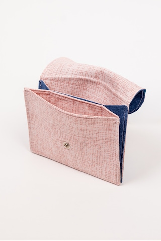 Fabric Craft Bag Kadın Cüzdanı Denim Kumaş Çiçek Nakışlı Çift Bölmeli 13x11 Cm Mavi - Pembe