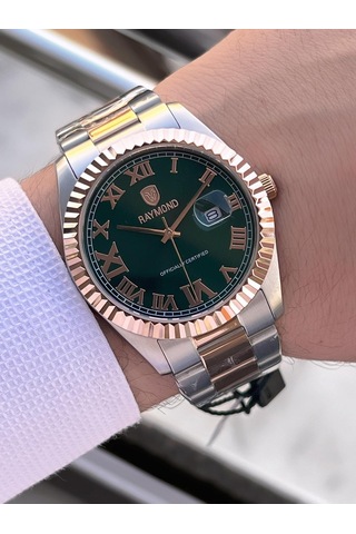 Raymond Nişan Ve Damatlara Özel Çelik Kordon 2 Yıl Garantili 5 Atm Erkek Kol Saati+bileklik Rmd.33 Rose Gold - Gümüş