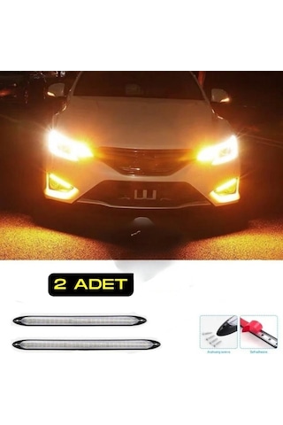 Selamlamalı Güçlü Işık Açılış Animasyonlu 12V Su Geçirmez Kayar Sinyalli Araba Gündüz Farı Drl Led Lamba Beyaz - Sarı 2 Adet 34.5 CM