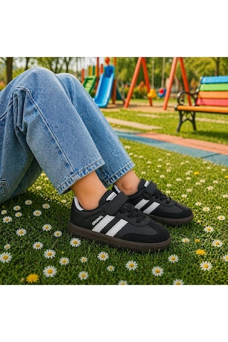 Zacoz Günlük Unisex Çocuk Sneaker Bağcıklı Hafif Esnek Kaymaz Taban Ayakkabı Siyah Beyaz