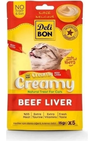 Delibon Creamy Dana Ciğerli Sıvı Kedi Ödül Maması 5 x 15 G