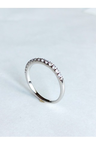 Gümüş Özel Pembe Tek Taş Yarım Turlu Tasarım Kadın Yüzük