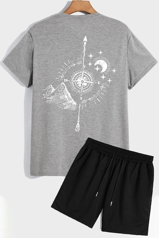 Uyguntarz Pusula Şort T-shirt Eşofman Takımı Gri