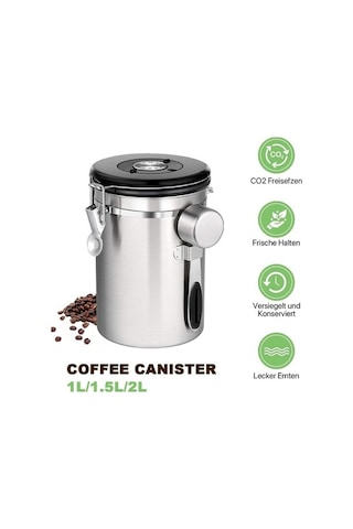 Pazly 1l/1.5l/2l Paslanmaz Çelik Hava Geçirmez Kahve Konteyner Saklama Kabı Seti Çay Pirinç Baharat Otlar Gıda Depolama Kepçe İle 1l Diğer