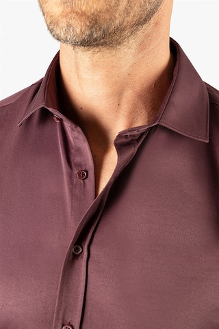 Tudors Modern Slim Fit Düz Saten Erkek Gömlek-23058 Bordo