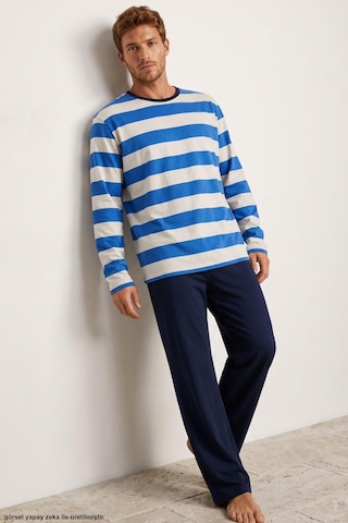 Siyah İnci Çizgi Desenli Pamuklu Örme Pijama Takım 8092 Saks Çizgi