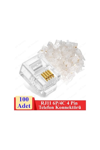 6P4C RJ11 4 Pinli Konnektör - RJ11 Jack - Telefon Kablo Uc 100 Ad