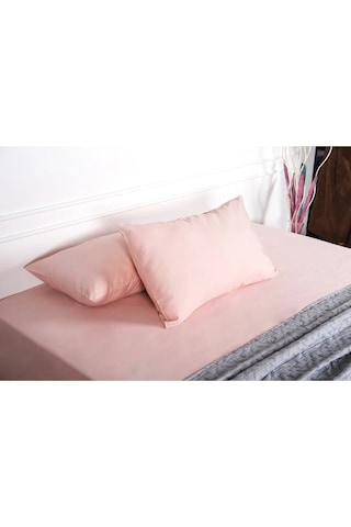 Flora %100 Pamuk Pudra Pembe Lastikli Çarşaf & Yastık Takımı 3 Parça - 1479 Renkli