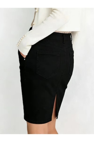Layal My Beauty Lmb Kadın Jeans Yüksek Bel Arkası Yırtmaçlı Likralı Denim Kot Etek Yeni Sezon New1 Siyah