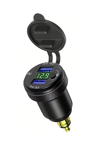 Boatshop1 Çift Hızlı Yeşil Işık 3.0 Usb Şarj Cihazı Led Ekranlı Alüminyum Dın Hella Fiş 12v 24v Bmw Ducati Triumph Mavi Sarı Portlu Güç Adaptörü