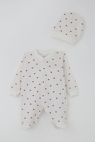 Breeze Kız Bebek Patikli Tulum Çilek Desenli 0-6 Ay, Ekru