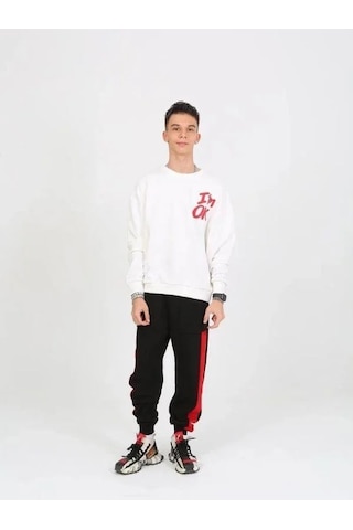 Çocuk I'm Ok Yazılı 2 İplik Sweatshirt-15233 Ekru