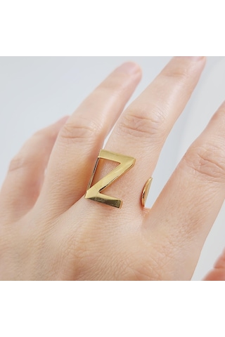 Çelik Gold Düz Kesim Harf Yüzük -z Harfi- Ayarlı Ölçü-1901 Altın