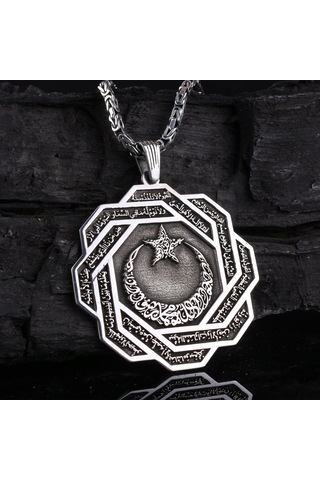 Fkgümüş 925 Ayar Gümüş Ayetel Kürsi Yazılı Ay Yıldız İşlemeli Madalyon Kolye