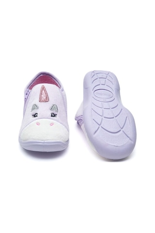 Unicorn Fermuarlı Kadife Panduf Lila