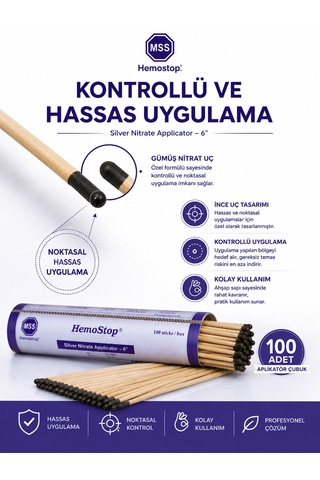Nitrate Applicator 100'lü Kutu Profesyonel Gümüş Nit Rat Çubuğu