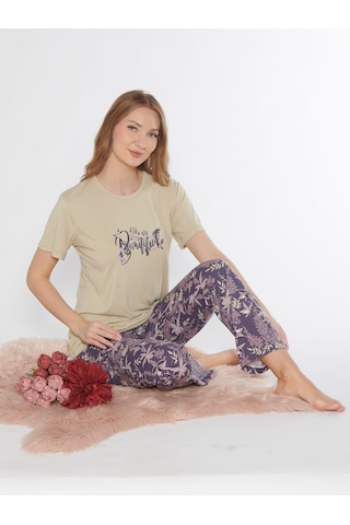 Kısa Kol Viskon Pijama Takımı Yazlık Viskon Dowry 08-129 Açık Yeşil