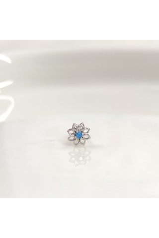 Mavi Taşlı Yıldız Çiçek Gümüş Tragus Pıercıng - Rodyum Beyaz Beyaz