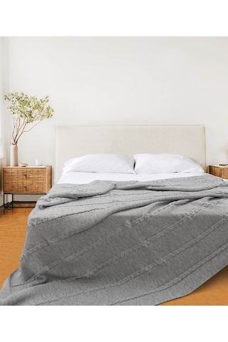 Koza Home Trenza Gri Çift Kişilik Battaniye 15030