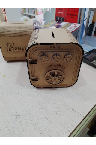 Ahşap Kumbara Şifreli Kasa 4 MM Mdf Kahverengi 17 18 16,5 Cm Büyük