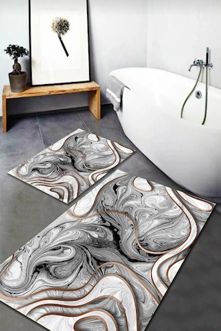 Banyo Paspas Takımı 2'li Set Kaymaz Tabanlı Yıkanabilir Bb-114 Gri