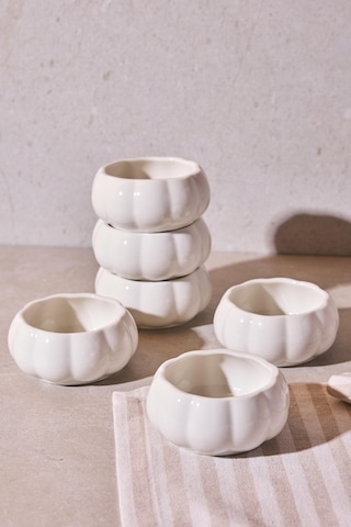 Pumpkin 6'lı Çerezlik Sosluk Çok Amaçlı Ergonomik Tasarım Dekoratif Sosluk Ve Kase Beyaz Beyaz