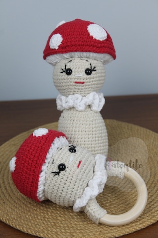 Aley Life Amigurumi Organik Mantar Bebek Ve Çıngırak Diş Kaşıyıcı