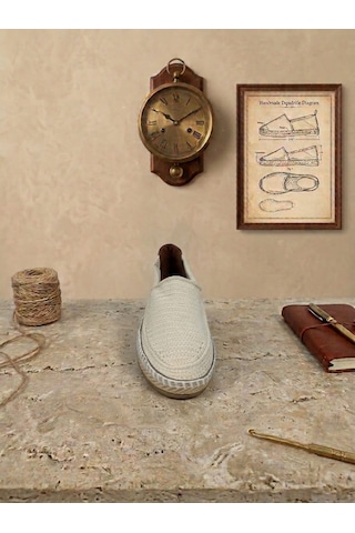 Orifkozmo %100 El Yapımı El Örgüsü Erkek Espadril & Hafif Casual Yazlık Ayakkabı Bej