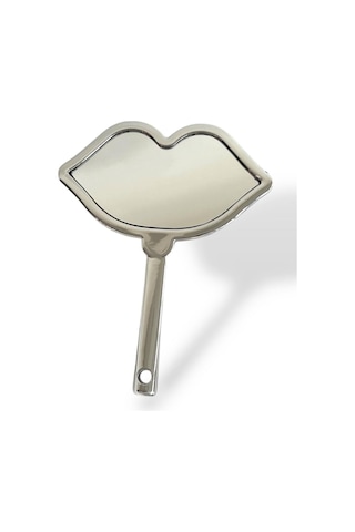 Caş Dekorasyon Gümüş Renk Dudak Şekilli El Aynası Gümüş