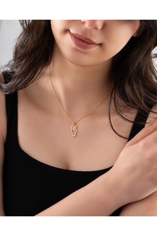 925 Ayar Zirkon Taşlı Gold Minimal Baykuş Gümüş Kolye Rzn10085