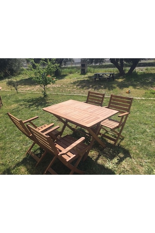 Efe-Garden Efe Garden 4 Kişilik Ahşap Masa Takımı Ceviz