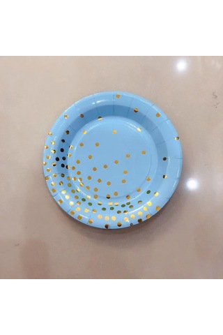 Kosona 10 Kişilik Mavi Altın Noktalı Tek Kullanımlık Parti Seti: Tabak, Servis Kağıdı, Bıçak-çatal-kaşık Ve Banner - Festivite Dekorasyonu