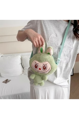 Fastbuy Labubu Çizim Mini Çanta Yeşil, Kız Çocuk İçin Sevimli Çapraz Yeşil