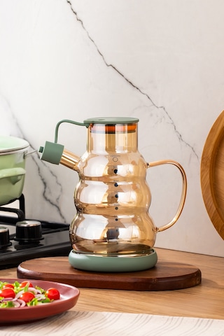 Porsima 3617 Kapaklı Borosilikat Cam Yağlık Sirkelik Yağdanlık 1000ml Yeşil Yeşil