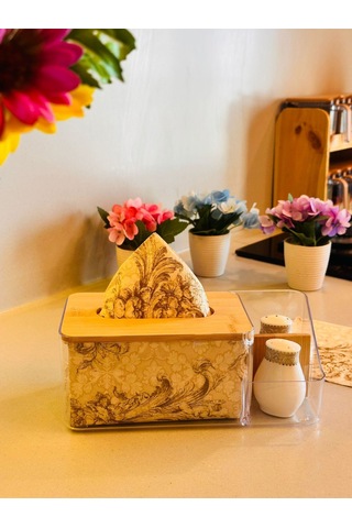 Bambu Kapaklı Plastik Peçetelik Ve Organizer, 25 X 12 X 10 Cm