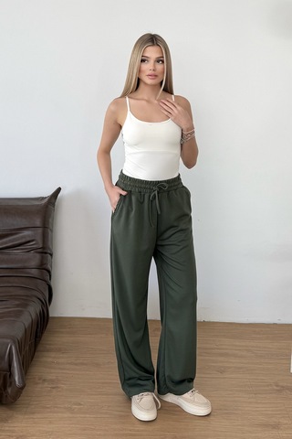 Giysa Kadın Beli Ayarlanabilir Çift Cepli Eşofman Altı Haki - Ms0001418