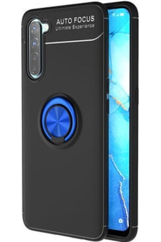 Oppo Reno 3 Kılıf Yüzüğü Stant Ve Araç Tutucu Olabilen Şık Esnek Premium Silikon Kapak Ryc/ravel Siyah - Mavi