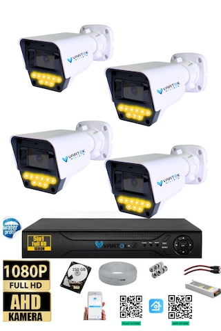 4 Kameralı Set - 250 Gb Hdd, 9 Led Gece Görüşlü Full Hd Kamerası