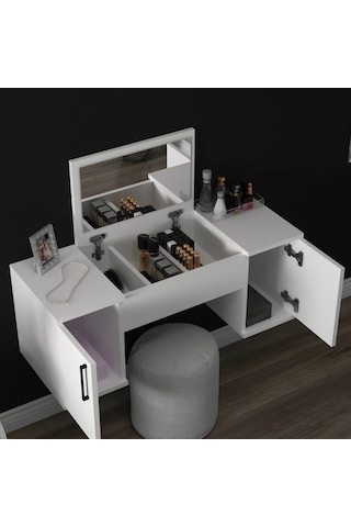 Arnetti Duvara Monte Mercan Aynalı Makyaj Masası Beyaz