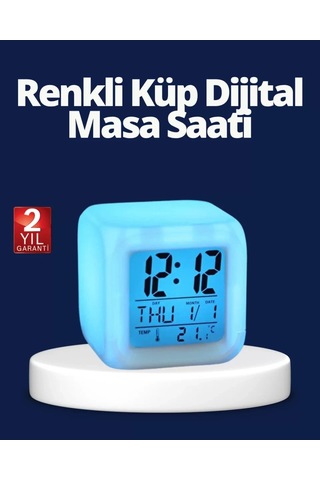 Home Renk Değiştiren Led Alarmlı Dijital Küp Masa Saati Çok Renkli