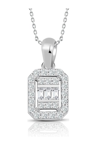 0.30 Ct. Baget Pırlanta Kare Tektaş Kolye