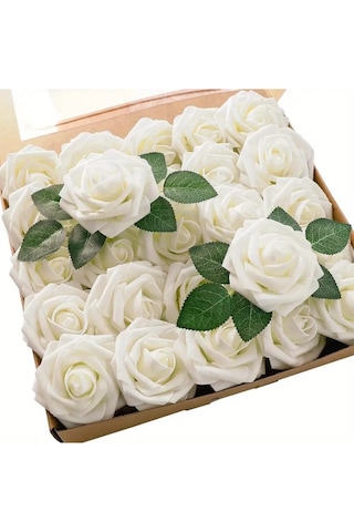 Boutonnieres Merkezleri İçin İvory Gül W / Sap, 1 Adet